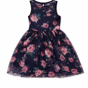 Zenzi Girls Navy Floral Tulle Party Dress (Sleeveless) Size 6/6X